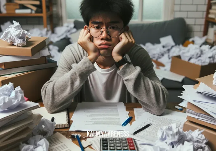 binaural beats adhd _ Image: A cluttered desk with scattered papers, a frustrated student sits with a furrowed brow, struggling to focus on their ADHD homework.Image description: A disorganized workspace, papers strewn about, a student with ADHD visibly struggling to concentrate on their homework.