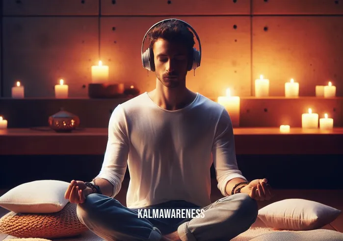 binaural beats pineal gland _ Image: A serene meditation room with cushions and candles, where the same person sits cross-legged, eyes closed, headphones on, listening to binaural beats.Image description: The individual seeks solace in meditation, using binaural beats to calm their restless mind and find inner peace.