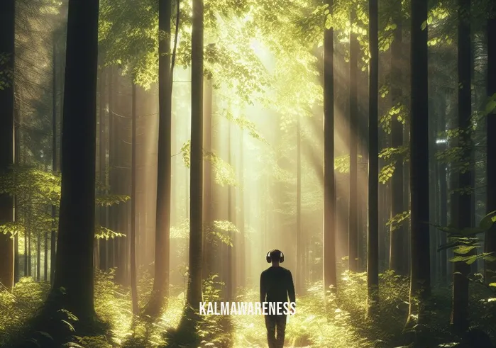 binaural beats pineal gland _ Image: A lush forest scene with dappled sunlight filtering through the leaves. The person is walking amidst tall trees, still wearing headphones, but with a tranquil expression.Image description: Nature offers its healing embrace as the person takes a meditative walk, harmonizing with binaural beats to reconnect with the world around them.