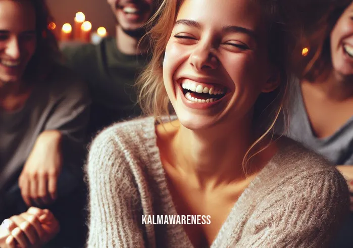 binaural beats stress _ Image: She shares a heartfelt laugh with friends in a cozy living room, as they bond over a shared sense of calm and connection.Image description: In a warm and cozy living room, the woman shares a joyful moment with friends, their stress replaced by laughter and a deep sense of connection.