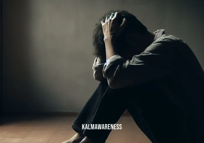 brain waves anxiety _ Image: A person sitting alone in a dimly lit room, looking anxious and stressed, hands gripping their head in frustration.Image description: In the dimly lit room, a person sits alone, overwhelmed by anxiety. They clutch their head, deep in distress, as the weight of their thoughts takes hold.