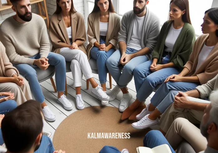 mind you _ Image: A group therapy session with people sitting in a circle, sharing their thoughts and feelings.Image description: A diverse group of individuals sitting in a circle during a therapy session. They are engaged in open conversation, sharing their thoughts and feelings while a therapist moderates the discussion.