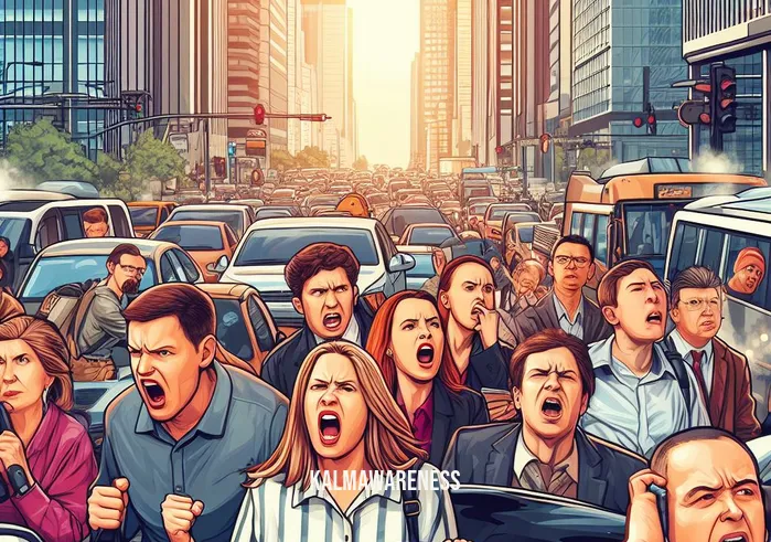 anger is an energy _ Image: A crowded city street during rush hour, people jostling and honking horns. Image description: Commuters stuck in traffic, frustration evident on their faces.