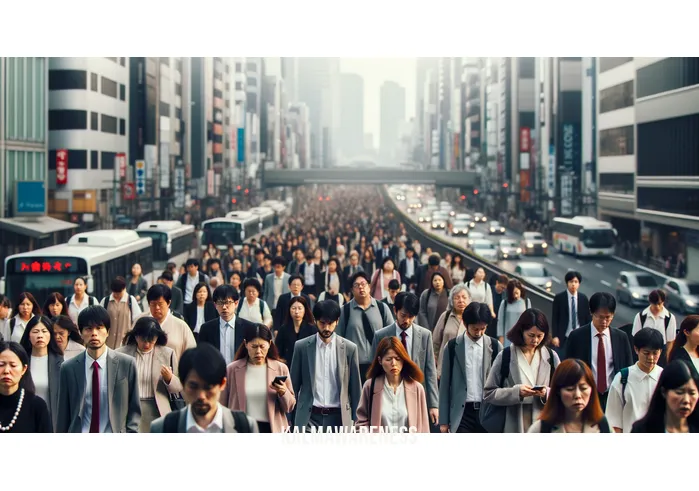 your joy _ Image: A crowded city street during rush hour, with people looking stressed and unhappy. Image description: Commuters in a bustling urban setting, hurriedly walking with gloomy expressions.