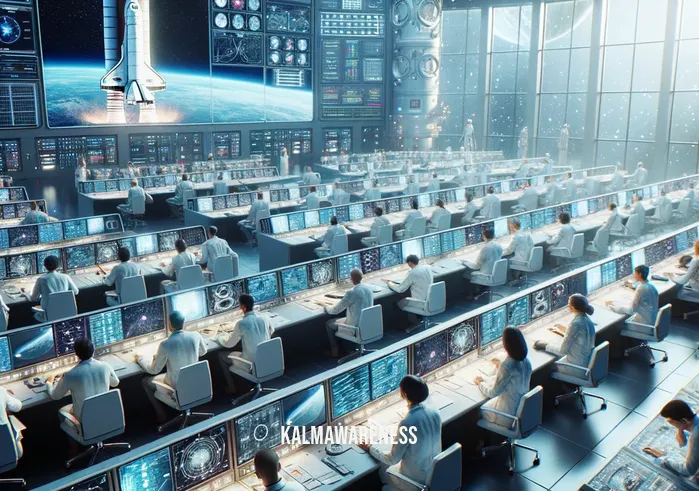space for anxiety _ Image: A crowded, dimly lit mission control room filled with anxious-looking scientists and engineers, monitoring screens displaying data from a malfunctioning spacecraft. Image description: The mission control room is tense as experts scramble to address a critical space-related issue.