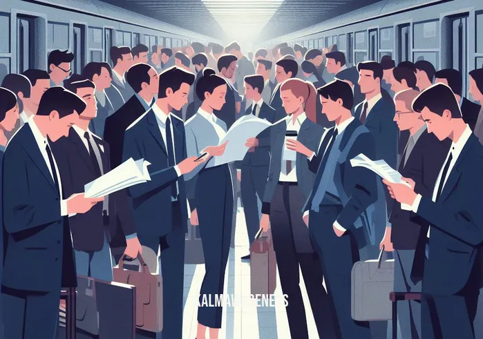 going on and on _ Image: A crowded rush-hour subway platform, people anxiously waiting for a delayed train. Image description: Commuters in business attire, holding newspapers and coffee cups, stand closely together.