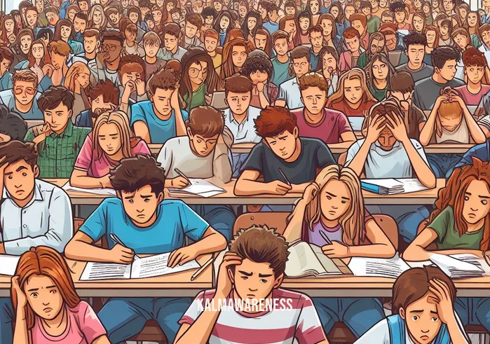 hlw tl _ Image: A crowded, bustling classroom filled with students sitting at their desks, some looking confused while others seem frustrated.Image description: A classroom full of students during a challenging lesson, papers scattered, and furrowed brows.