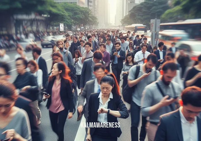 hold up take a moment count my _ Image: A crowded city street during rush hour, with people hurrying past each other, looking stressed and preoccupied.Image description: Commuters on a bustling city street, everyone in a hurry, checking their watches and smartphones.