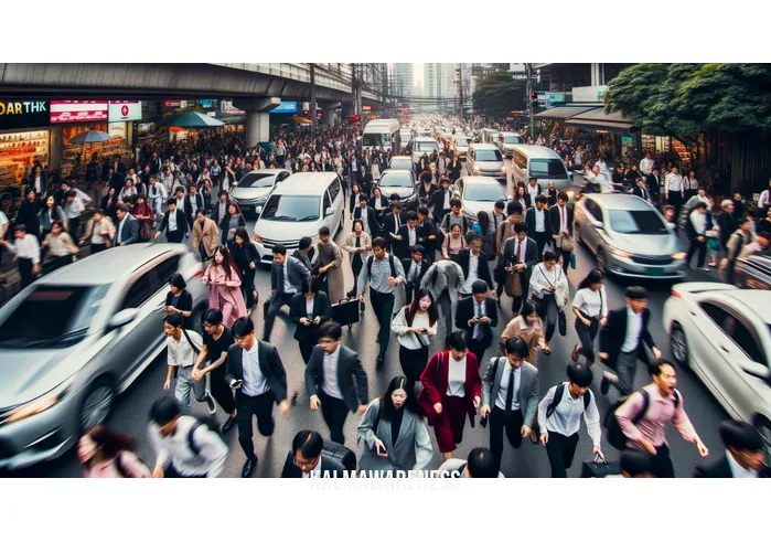 how to move quiet _ Image: A crowded city street during rush hour, with people jostling and honking cars creating chaos.Image description: Pedestrians on a bustling city sidewalk, struggling to move quietly amid the noisy hustle and bustle.