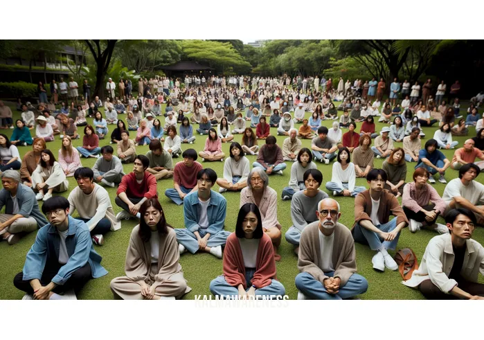 joy in cursive _ Image: A community gathering in a park, sitting apart with somber expressions, maintaining social distance. Image description: The community assembles in a park, but social distancing measures keep them apart, their expressions still somber.