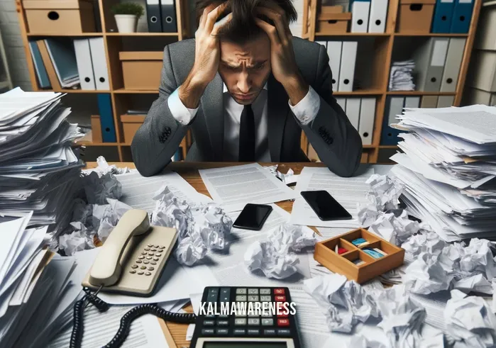 keep your senses meaning _ Image: A cluttered desk with scattered papers, a ringing phone, and a stressed person in front. Image description: A cluttered desk with scattered papers, a ringing phone, and a stressed person in front.