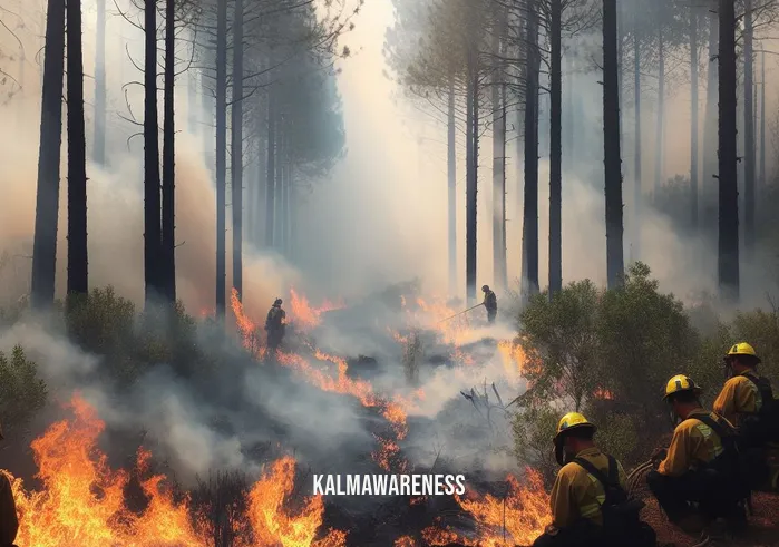 opposite of tame _ Image: A controlled burn in progress, with flames roaring through the underbrush, guided by trained firefighters and forestry experts. Image description: The controlled burn, a necessary step to restore balance and prevent future wildfires.