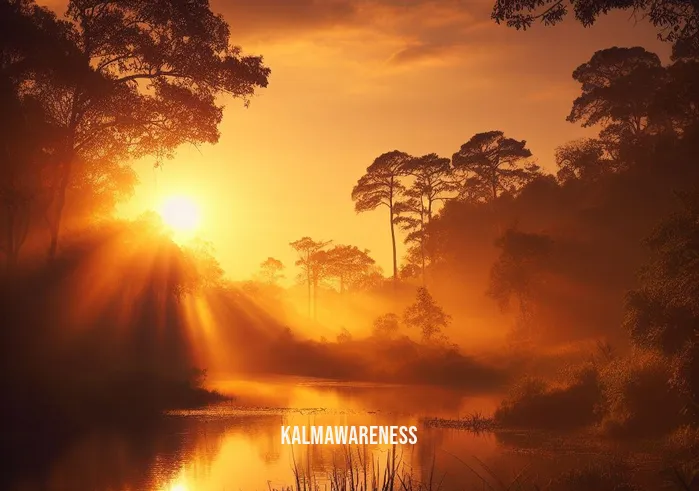 forest bathing meditation _ Image: Sunset over a serene forest, bathing the surroundings in a warm, golden glow.Image description: Nature