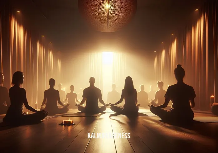 documentary on meditation _ Image: A dimly lit meditation studio with a group of people sitting in various meditation poses. Image description: Soft lighting and peaceful atmosphere as they begin their journey towards inner peace.