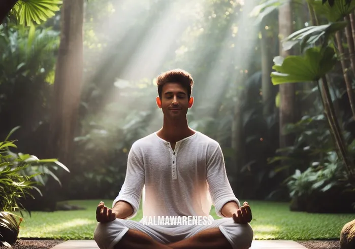 guided meditation for happiness _ Image: The same person sitting cross-legged in a tranquil garden, eyes closed, and a serene smile on their face.Image description: The person has found a peaceful sanctuary in nature, beginning their journey towards happiness.
