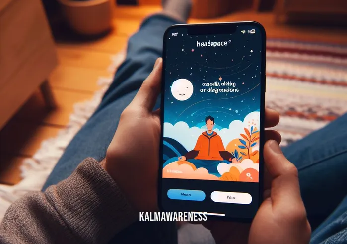 headspace animations _ Image: A person using the Headspace app on their mobile device, with soothing animations and calming visuals.Image description: In a cozy corner, a person holds their mobile device, where the Headspace app is open. The screen displays soothing animations and calming visuals, helping them gradually shift their focus away from distractions.