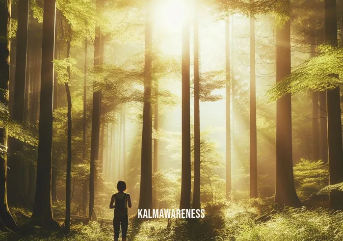 how to get out of your head and into your body _ Image: A beautiful forest with sunlight filtering through the trees, someone standing amidst nature, taking a deep breath. Image description: A beautiful forest with sunlight filtering through the trees, someone standing amidst nature, taking a deep breath.