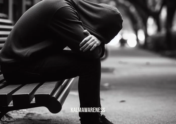 how to sit with your emotions _ Image: A park bench with a person hunched over, looking despondent with a heavy sigh.Image description: Seeking solace in a public space, emotions weigh heavily on this individual