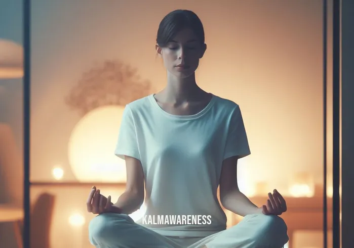 magic meditation _ Image: A serene and dimly lit room with soft, soothing colors and a gentle, inviting atmosphere. The person has moved to a comfortable meditation cushion.Image description: The individual now sits in a tranquil environment, their eyes closed, and a faint smile on their face, beginning to find inner calm.