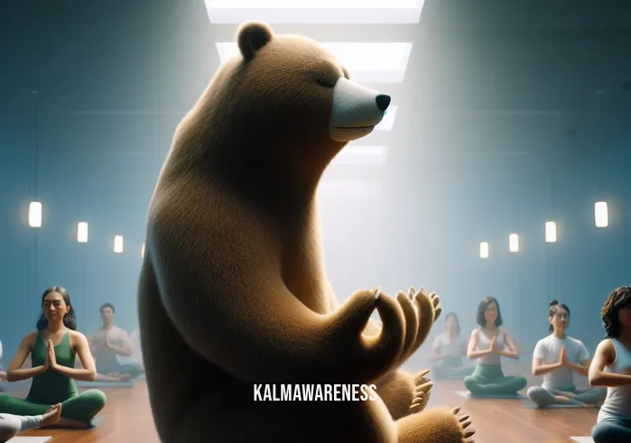 meditation bear _ Image: In a mountain retreat, the bear sits atop a cliff overlooking a breathtaking sunrise, symbolizing a deep sense of inner peace and enlightenment.Image description: With a serene smile, the bear has mastered the art of meditation, finding tranquility even in the most challenging environments.