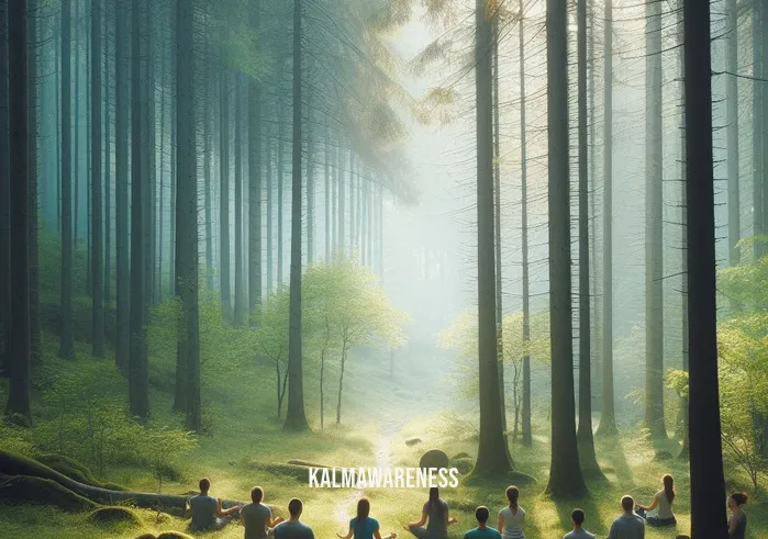 meditation for ukraine _ Image: A serene forest clearing in Ukraine, with individuals meditating peacefully under the shade of tall trees.Image description: The scene shifts to a serene forest clearing where the same group of people is now meditating peacefully, surrounded by the soothing sounds of nature.