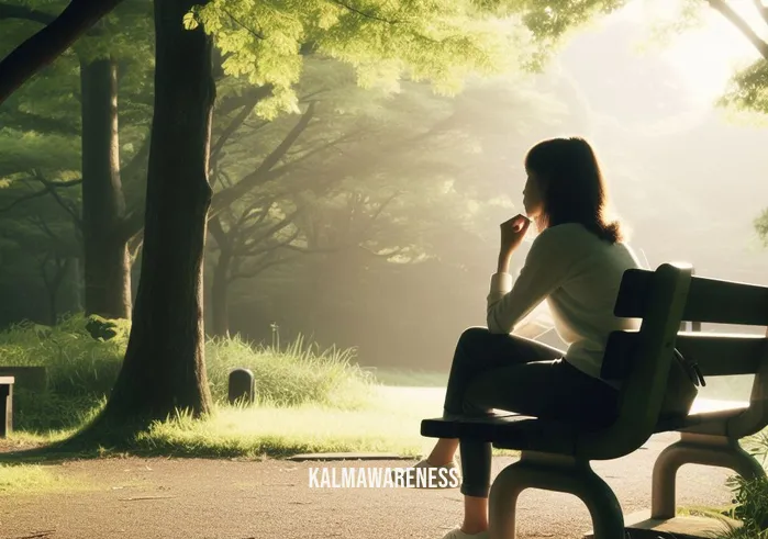 mind easy _ Image: A person deep in thought, sitting on a park bench surrounded by nature, trying to make sense of their thoughts.Image description: Amidst the tranquility of a park, a person contemplates their thoughts while seated on a bench. Nature provides a serene backdrop, offering a chance to clear their mind.