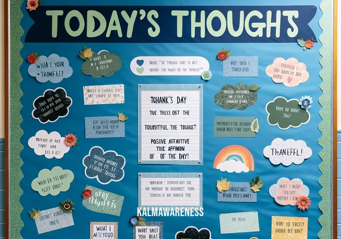 mindfulness bulletin boards _ A second bulletin board, following the theme of mindfulness, displays an interactive section where students can write and post their daily reflections and affirmations. This board, titled "Today