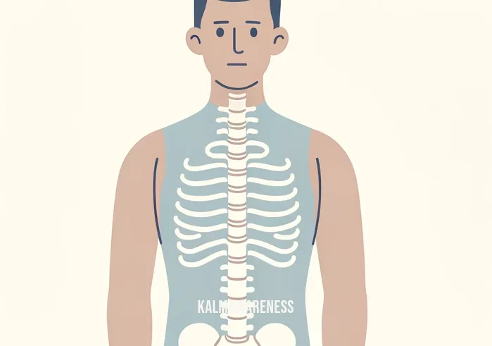 simple spine clipart _ A simple spine clipart depicting the first step in a series of spinal health exercises. The image shows a cartoon-style human figure with a neutral, straight spine, standing upright against a clear background. The figure is demonstrating good posture, with shoulders relaxed and aligned with the hips, hinting at the importance of maintaining proper body alignment for spinal health.