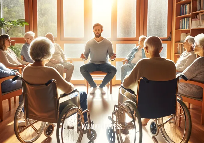 what does a hospice chaplain do _ In a hospice common area, a hospice chaplain leads a small group of patients and their family members in a meditation session. The group is seated in a circle, some in wheelchairs, others on comfortable chairs, each person with their eyes closed, focusing on the chaplain