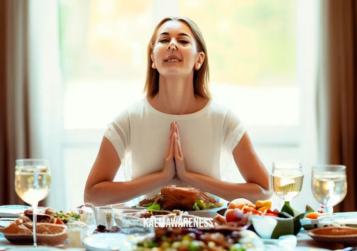 mindfully manage your food cravings _ Image: A contented individual sitting at a well-set dining table, savoring a balanced meal, demonstrating successful mindful management of food cravings.Image description: A satisfied individual seated at a beautifully set dining table, enjoying a balanced and nutritious meal, symbolizing successful mindfulness in managing food cravings.