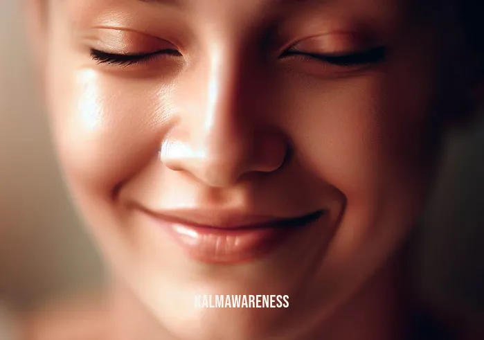 nonstriving _ Image: A close-up of the woman's smiling face, radiating a sense of contentment and inner peace. Image description: A transformed expression, embodying the calm and centered state she has achieved through nonstriving.