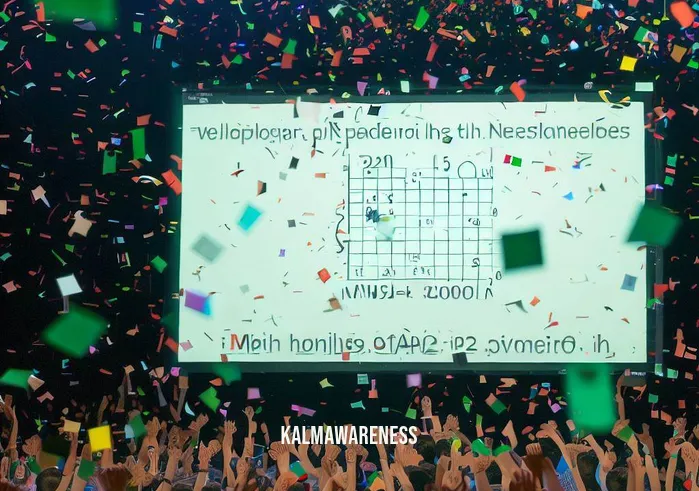 nowhere squares _ Image: A jubilant crowd of mathematicians celebrating with confetti as a solved nowhere squares theorem is projected on a big screen. Image description: Triumph and exultation as the elusive nowhere squares problem is finally conquered by the dedicated experts.