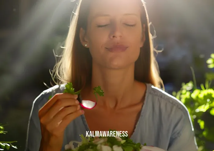 radish craving _ Image: A content person savoring a radish salad in a sunlit garden. Image description: Contentment graces the face of a person savoring a refreshing radish salad amidst the serenity of a sunlit garden.