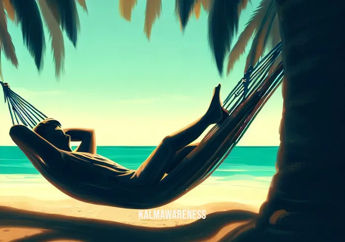 rest and restoration _ Image descriptionImage 5: A well-rested person, fully energized, enjoying a peaceful nap in a hammock by the beach, under the shade of palm trees.