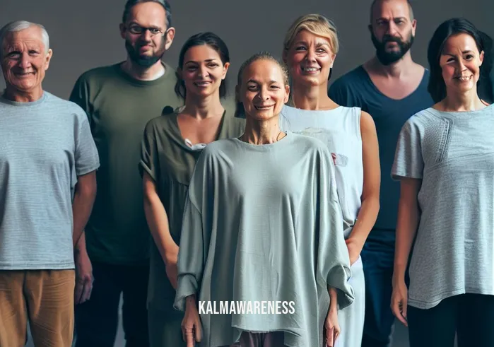 spiritfarer meditation _ Image: The same group of people, now standing and smiling, with a sense of inner peace and connection evident in their expressions. Image description: The group stands together, smiles on their faces, radiating a sense of inner peace and connection after their meditation session.