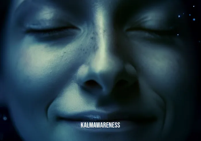 star meditation _ Image: A close-up of a person's face, now relaxed and content, with a faint smile, as they meditate under the stars.Image description: A close-up of a person's face reveals a transformation from stress to serenity as they meditate under the starlit sky, displaying a subtle, contented smile.