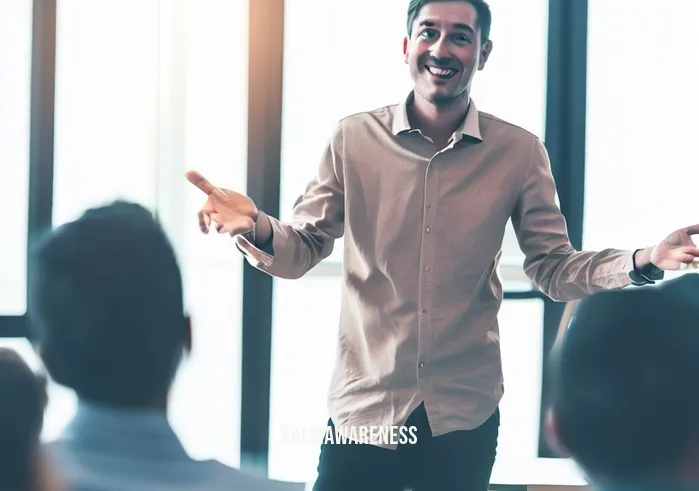 take pause definition _ Image: A smiling person confidently making a presentation to a receptive audience in a well-organized conference room.Image description: A confident individual delivering a successful presentation to an engaged and receptive audience in a organized conference room.