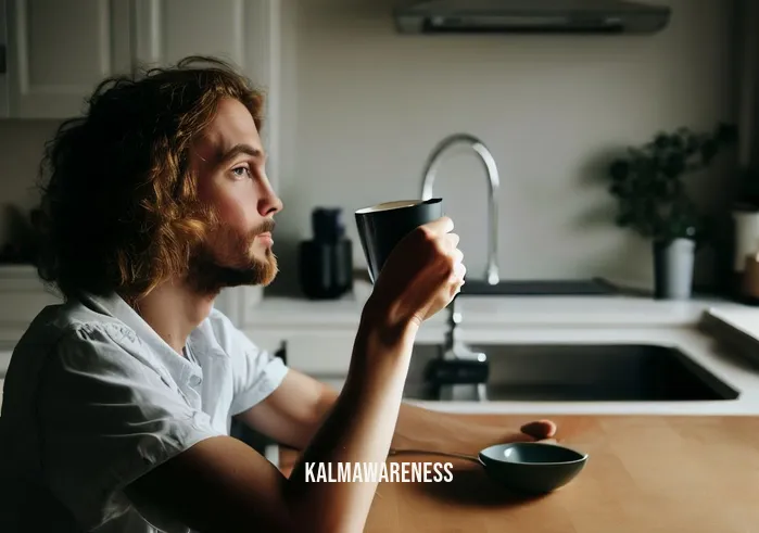 things we do everyday without noticing _ Image: A person enjoying a freshly brewed cup of coffee at a tidy kitchen table, with a clean sink in the background.Image description: Sipping a cup of coffee in a serene and clutter-free kitchen, basking in the satisfaction of a job well done.