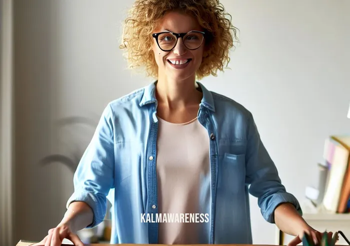 will kabat zinn mft _ Image: Individual feeling more centered and organized, confidently working at a tidy desk with a smile.Image description: An individual confidently working at a tidy and organized desk, their face radiating contentment and a sense of inner peace.