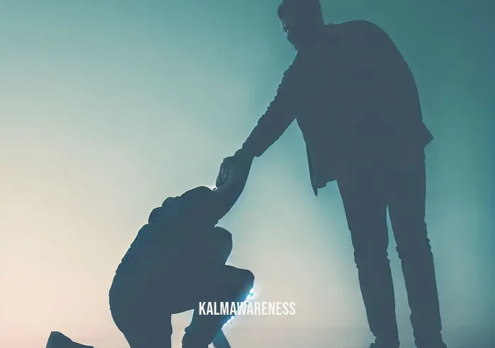 self compassion for men _ Image: A man helping another up from the ground, symbolizing support and resilience.Image description: Two men, one extending a hand to help the other up from the ground, symbolizing the strength that comes from self-compassion and the support of a caring community.