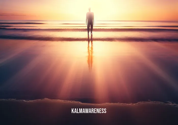 best 20 minute meditation _ Image: A radiant sunset over a peaceful beach, with waves gently lapping the shore, creating a sense of serenity and closure.Image description: The person stands by the shore, fully present in the moment, having found tranquility through their 20-minute meditation journey.