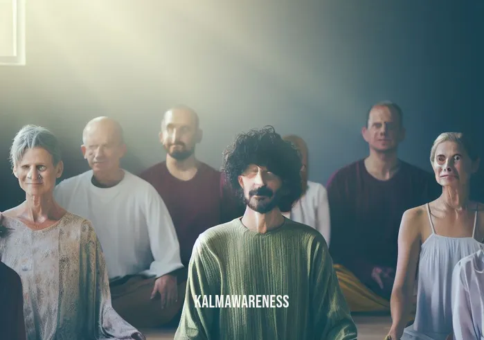 seeing faces while meditating _ Image: A group of meditators gather in a meditation hall, their faces radiant with serenity and understanding. Image description: A harmonious group, sharing the joy of seeing faces transform through the power of meditation.