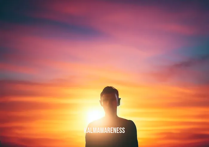 all of the sounds trapped in your mind _ Image: The person smiling, standing in front of a beautiful sunset, a sense of inner peace and resolution evident. Image description: A contented person basks in the glow of a vibrant sunset, having found clarity and peace within themselves.