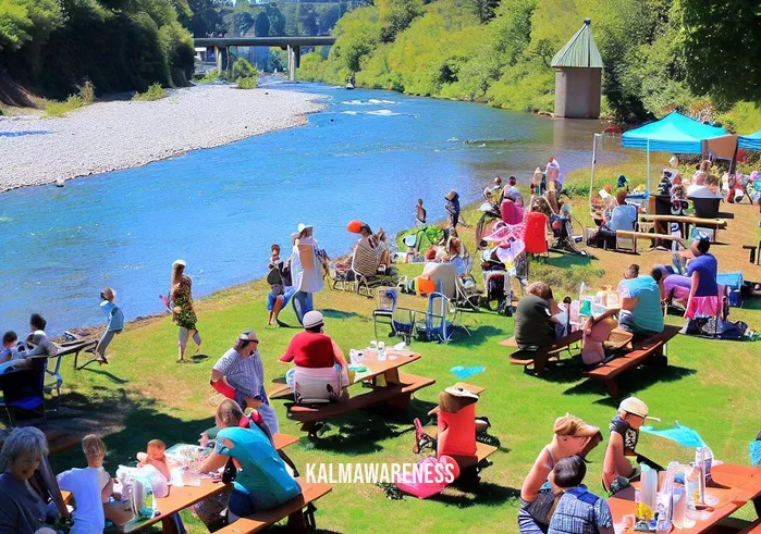 act leaves on a stream _ Image: A community picnic with families enjoying a clean and revitalized riverside. Image description: Families gathered around picnic tables, savoring the transformed river's beauty.