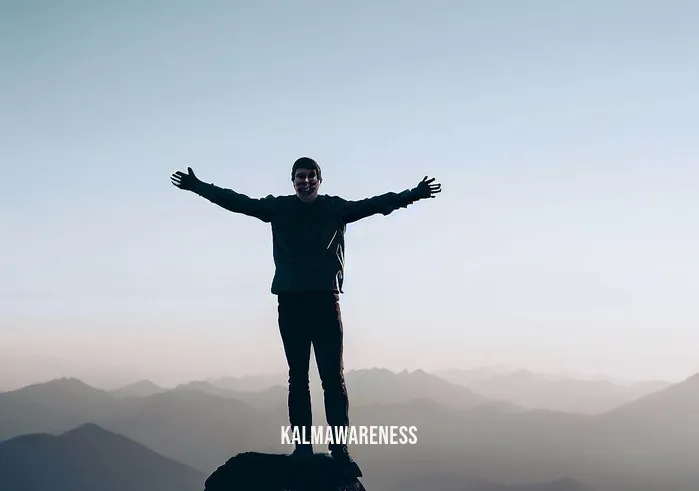 calling back your energy _ Image: Person standing tall on a mountaintop, arms outstretched, with a confident and rejuvenated expression.Image description: Atop a majestic peak, arms wide open to embrace the vast horizon, the individual stands with renewed vigor. The journey from exhaustion to empowerment culminates in this triumphant moment of self-reclamation.
