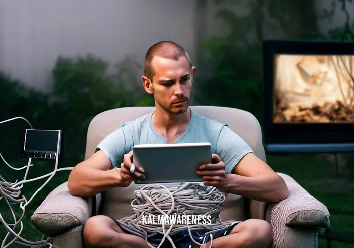 cord cutting exercise _ Image: Person enjoying downtime, streaming a movie on a tablet outdoors, free from cable clutter.Image description: The transformation is complete. The person now enjoys their leisure time outdoors, streaming a movie on a tablet. With cord cutting exercises done both physically and metaphorically, they're no longer bound by the limitations of cable clutter. The clear, cord-free surroundings mirror the newfound simplicity and freedom in their entertainment choices.