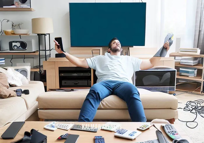 cord cutting meaning _ Image: [Displays the person enjoying a clutter-free living room with streaming devices and a smart TV.]Image description: The living room now looks organized and neat, adorned with streaming devices and a smart TV. The person enjoys a clutter-free space while effortlessly accessing a world of entertainment, having successfully cut the cord.