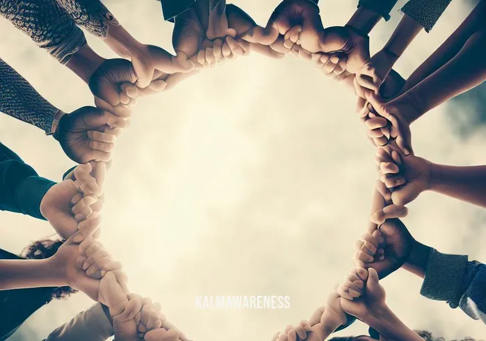 cord cutting prayer _ Image: A group of people in a circle, holding hands and looking upwards with a sense of unity and gratitude, signifying the resolution achieved through a collective "cord-cutting prayer."Image description: The final image shows a group of people standing in a circle, hands joined, and faces turned upwards with expressions of unity and gratitude. This symbolizes the resolution achieved through a collective "cord-cutting prayer," both in terms of physical cord organization and spiritual release.