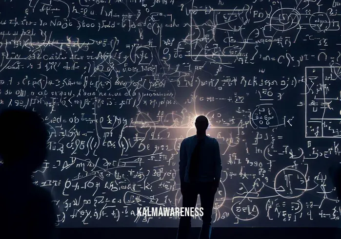 dark energy meditation _ Image: The person stands in front of a large screen displaying equations related to dark energy. Their posture exudes confidence, and they discuss their findings with fellow researchers. A sense of understanding and progress fills the air.Image description: With newfound clarity, the person stands before a screen alive with once-elusive equations. They lead a discussion among peers, the room pulsating with the energy of insight. The puzzle of dark energy finally yields to collaborative wisdom.