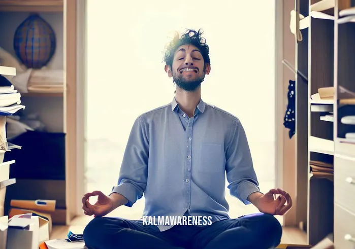 bob stahl meditation _ Image: A transformed life, the individual in a clutter-free, organized workspace, with a serene smile, embodying the benefits of meditation.Image description: The person, now with a serene smile, sits at a tidy, organized workspace, embodying the positive transformation brought about by meditation.